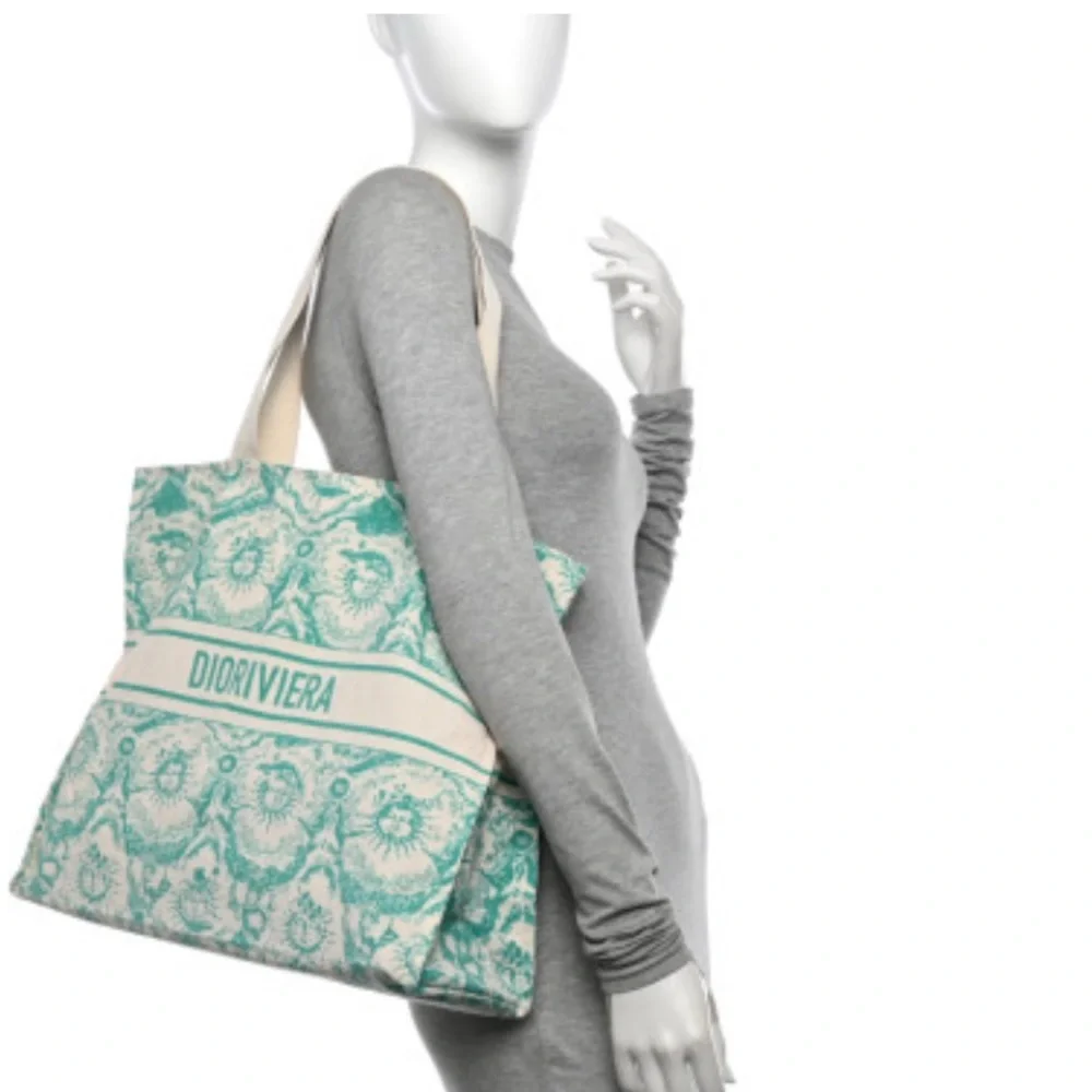 Dior Tote Christian Dior logo Aquamarine Soleil Bag NWT Dior LTD Teal Dioriviera - Picture 4 of 9